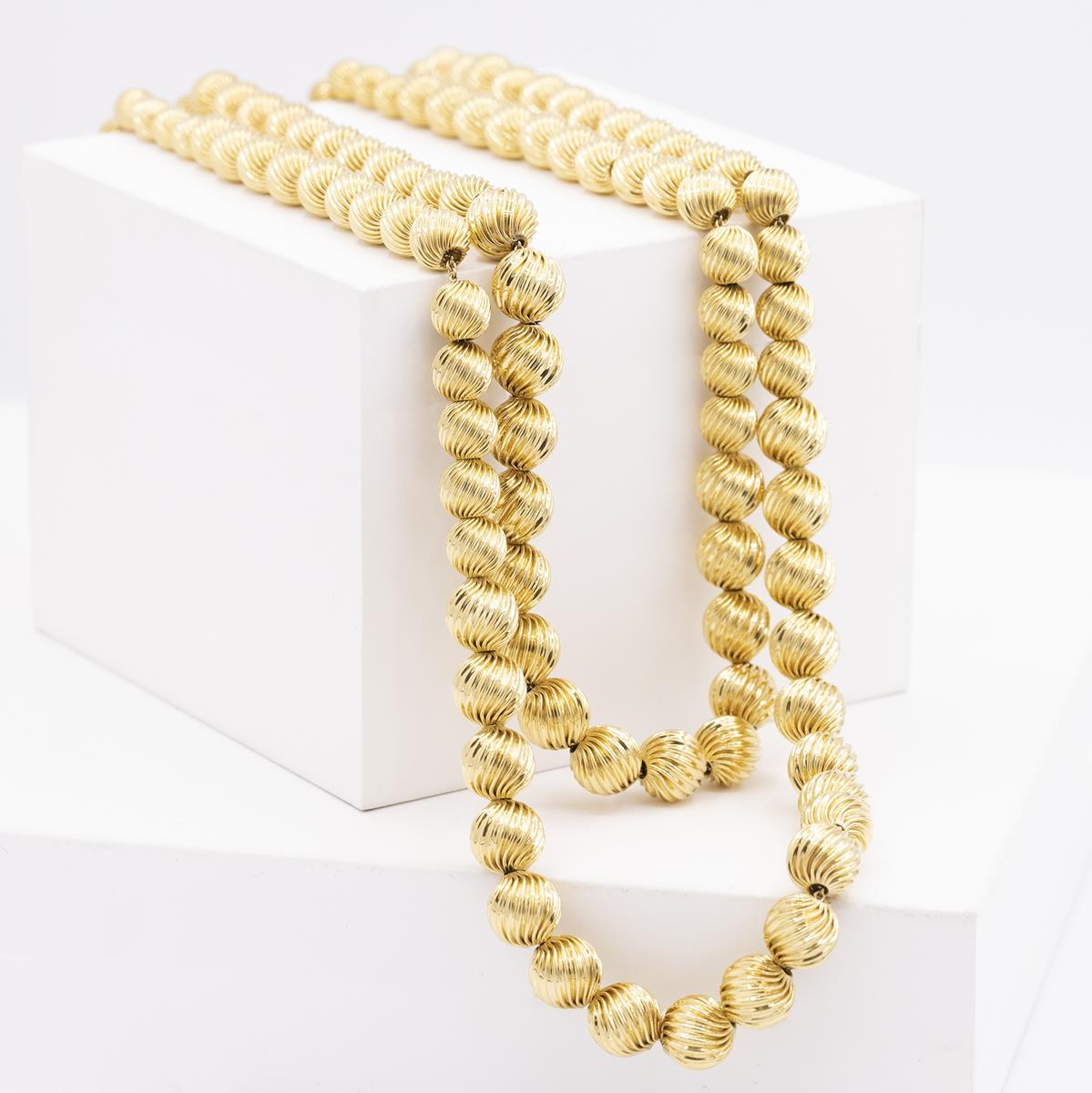 18Kt Double Row Spiral Ball Necklace