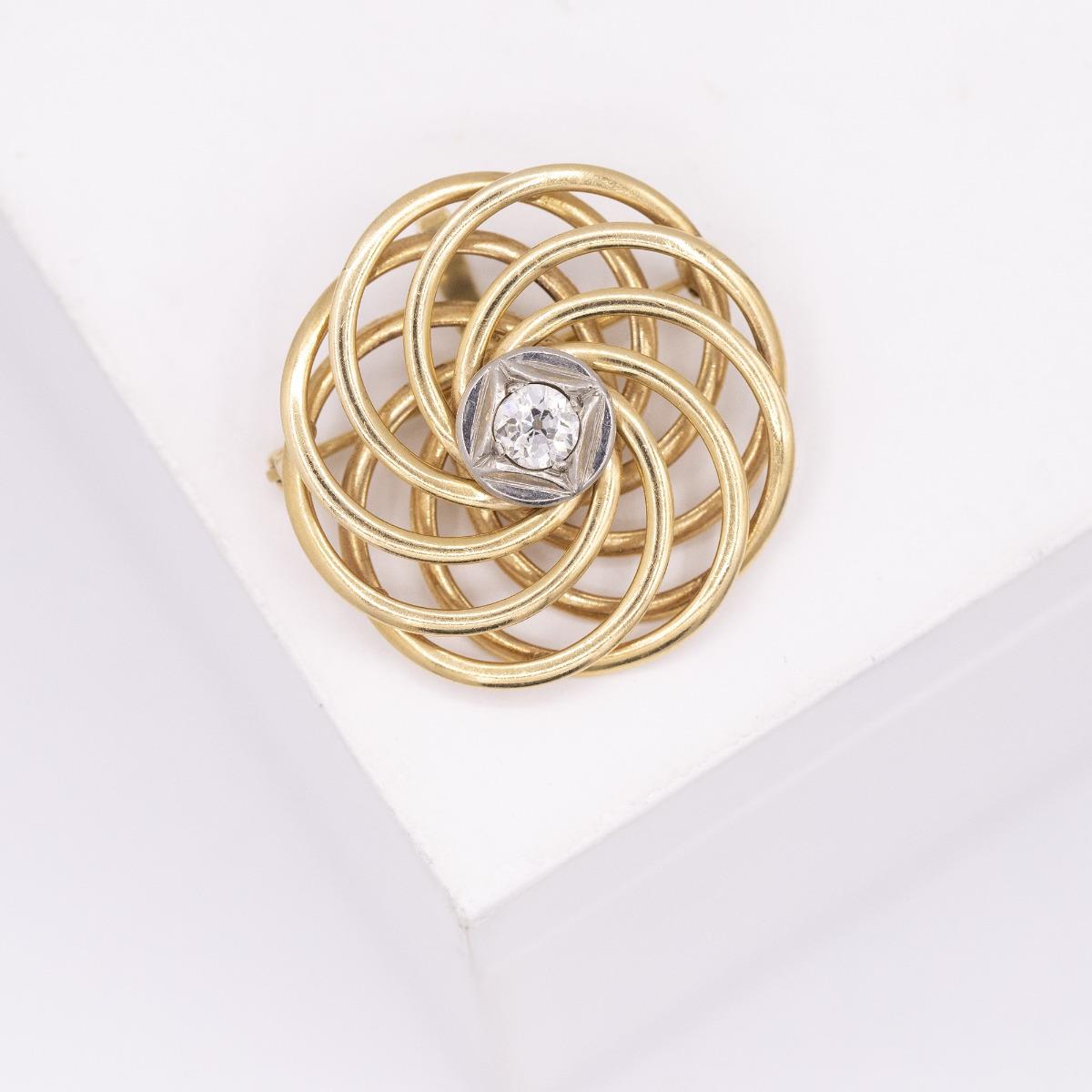 14Kt Old European Cut Diamond Spiral Circle Pin