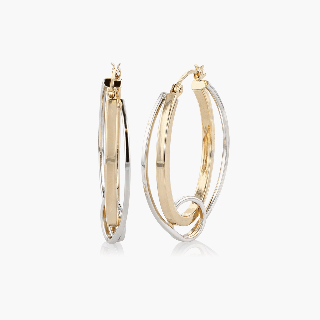 14k Yellow and White Gold Oval Hoops