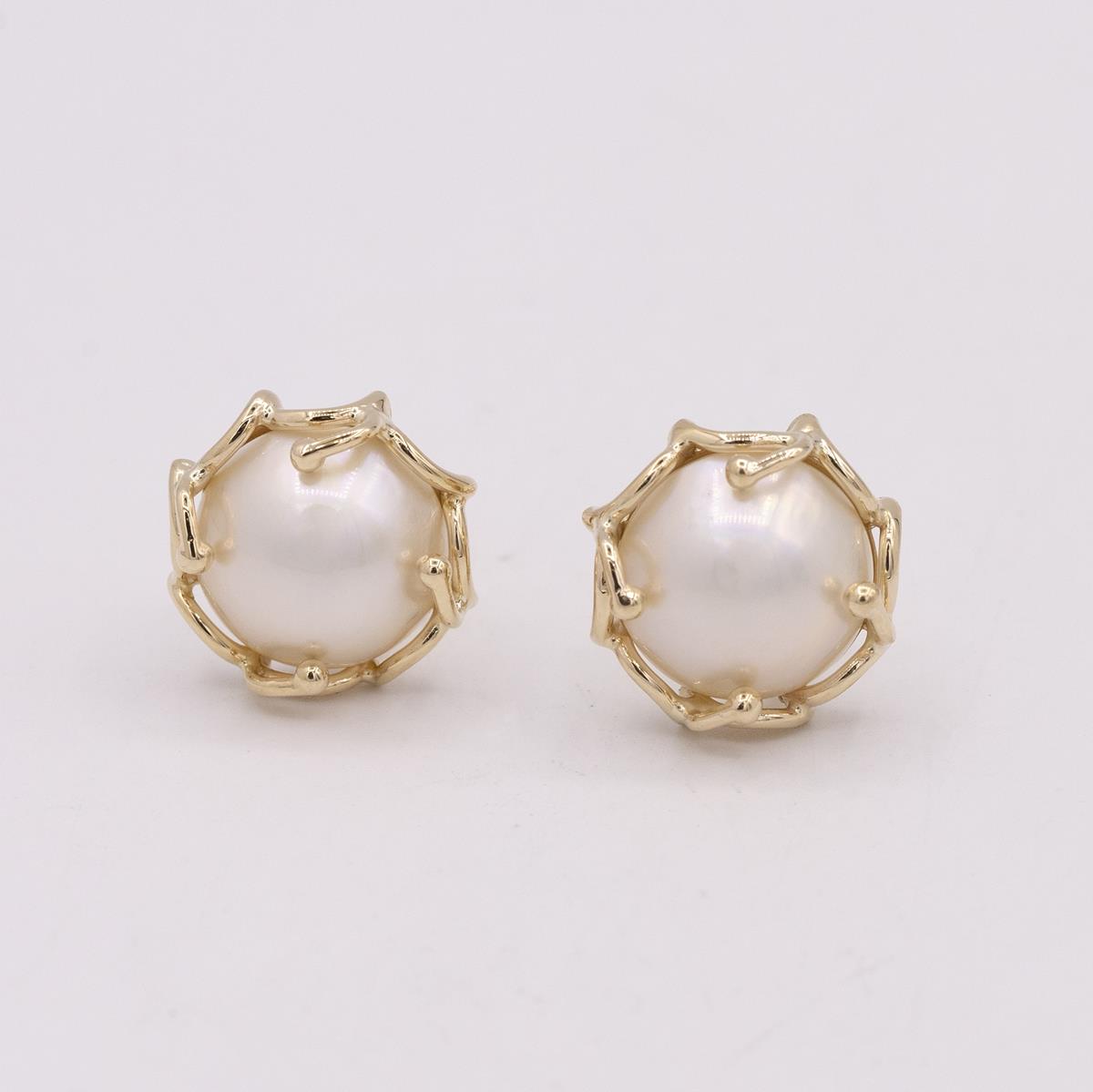 14 Karat Mabe Pearl Earrings