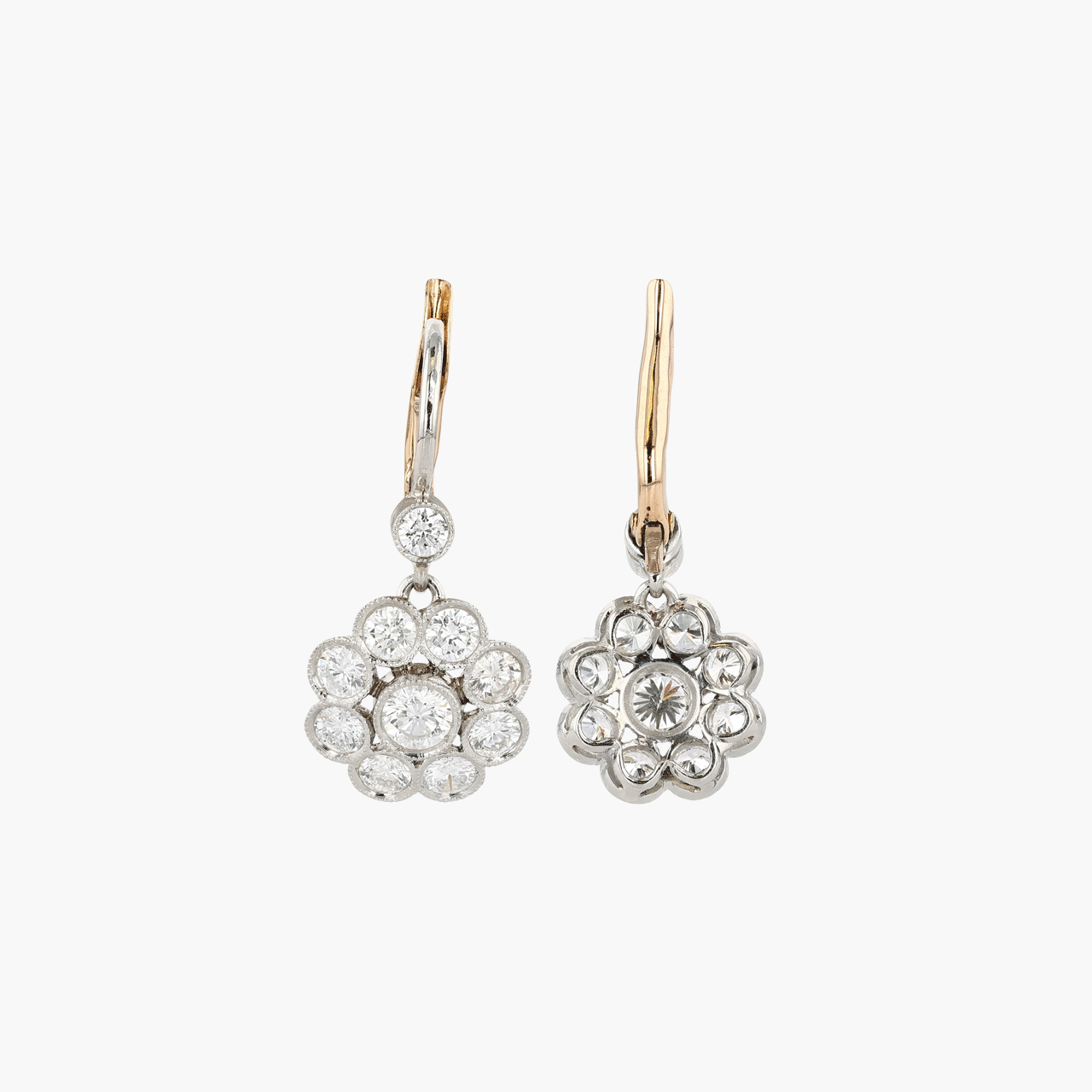 14k White Gold and Diamond Flower Drop Earrings