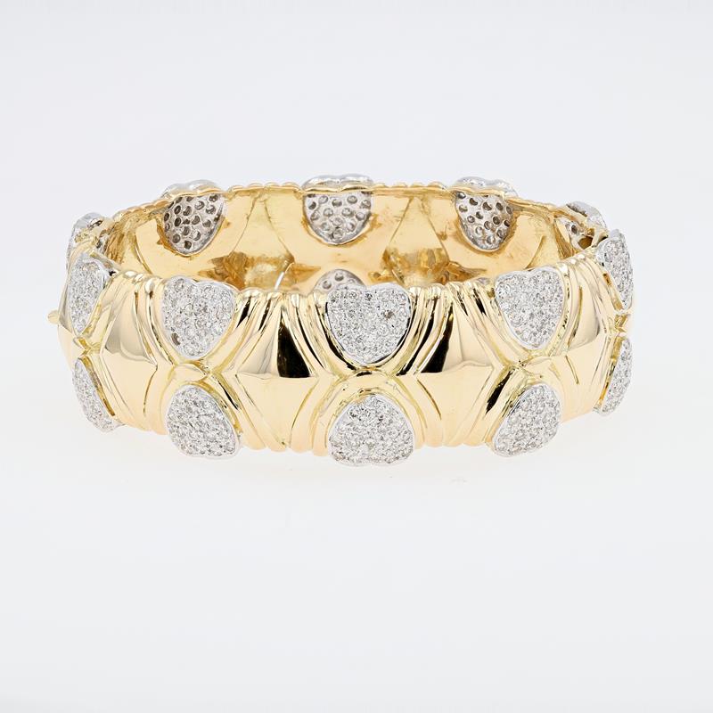 18k yellow gold  Pave Diamond Heart Cuff Bracelet