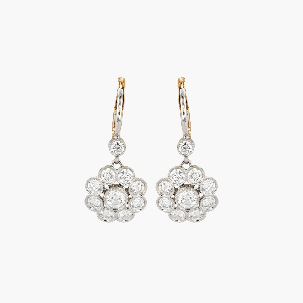 14k White Gold and Diamond Flower Drop Earrings