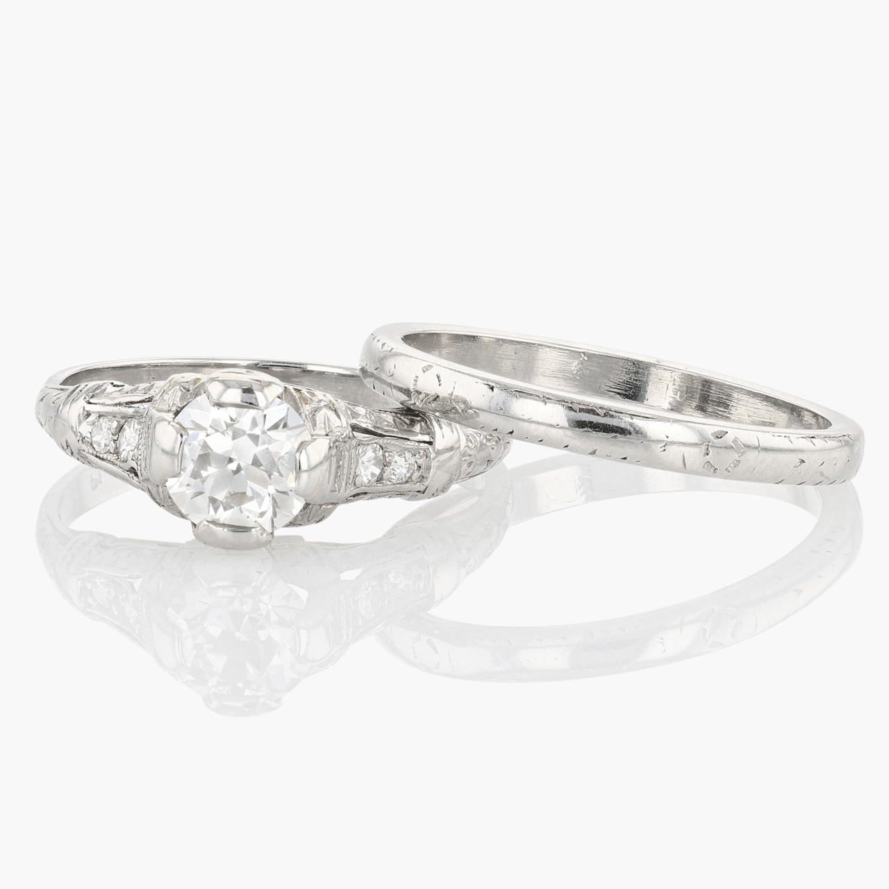 Platinum Art Deco Wedding Ring Set
