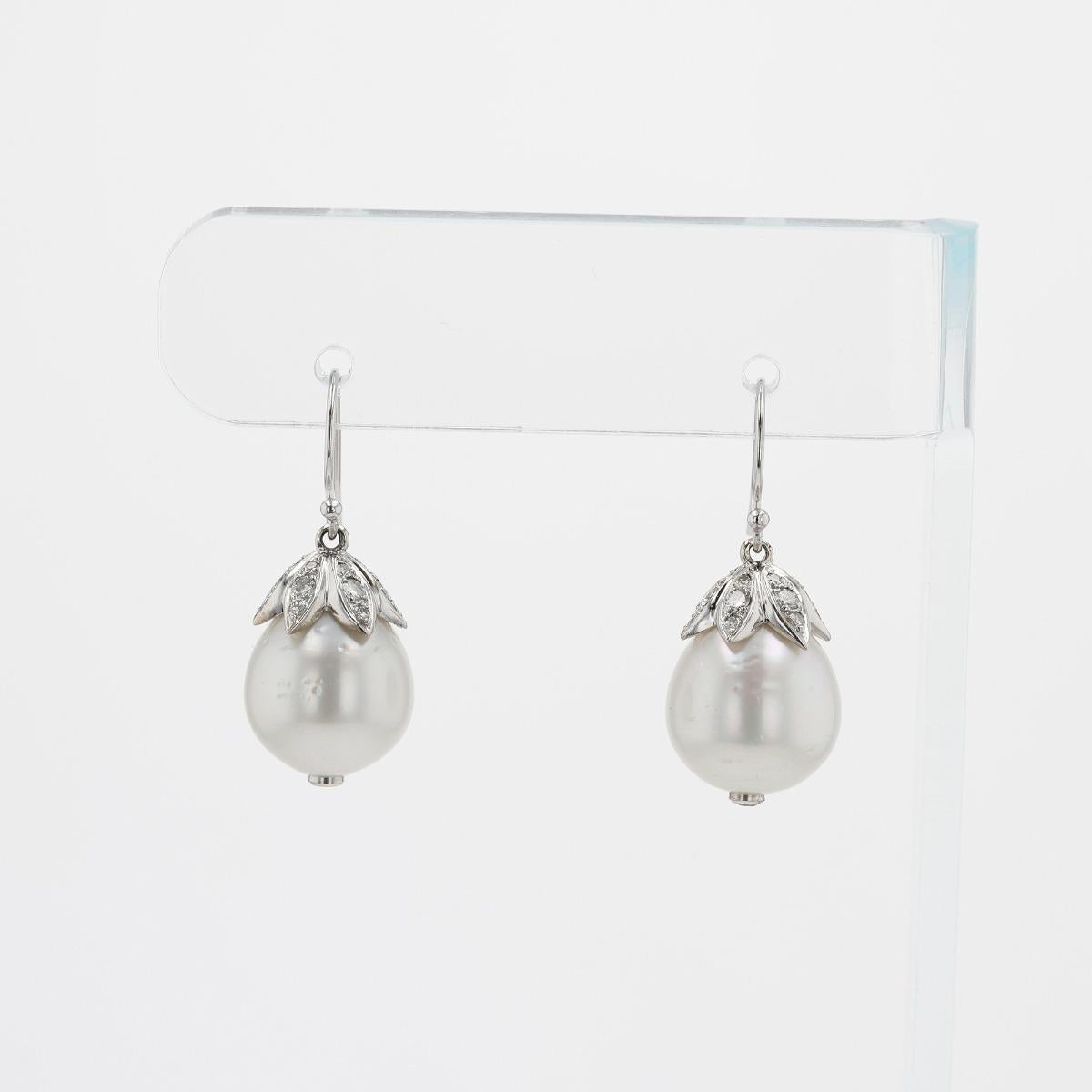 South Sea White Pearl Diamond Drop Earrings