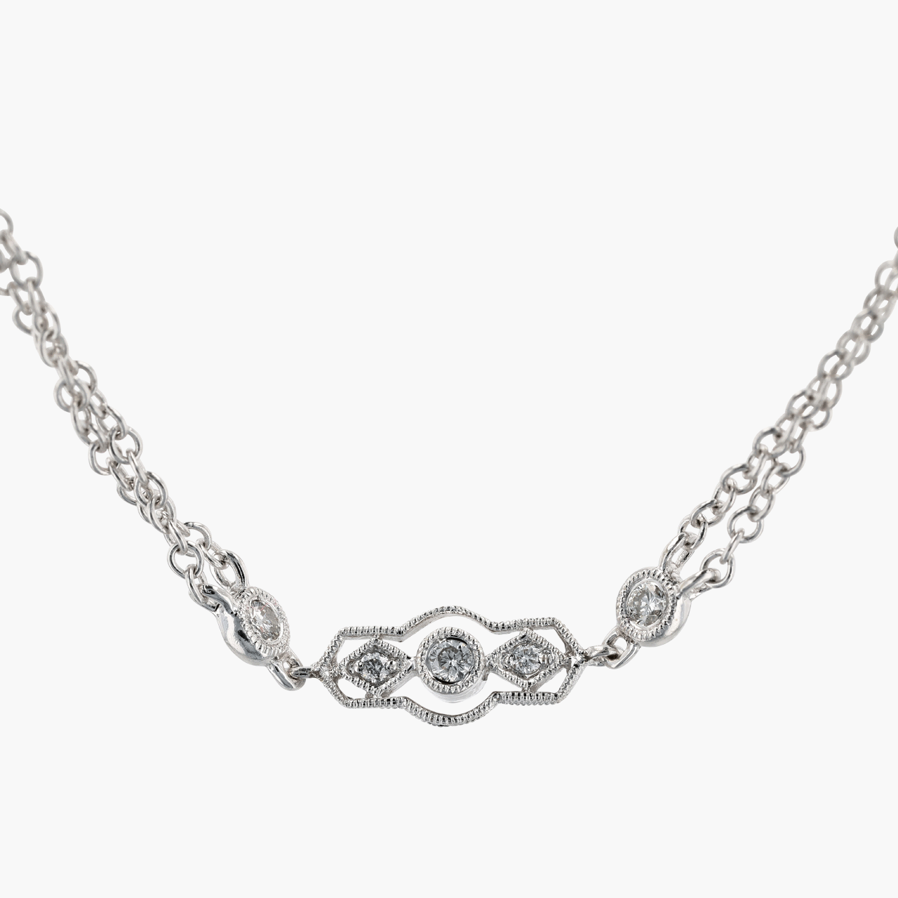 18k White Gold 30Inch Diamond Station Necklace