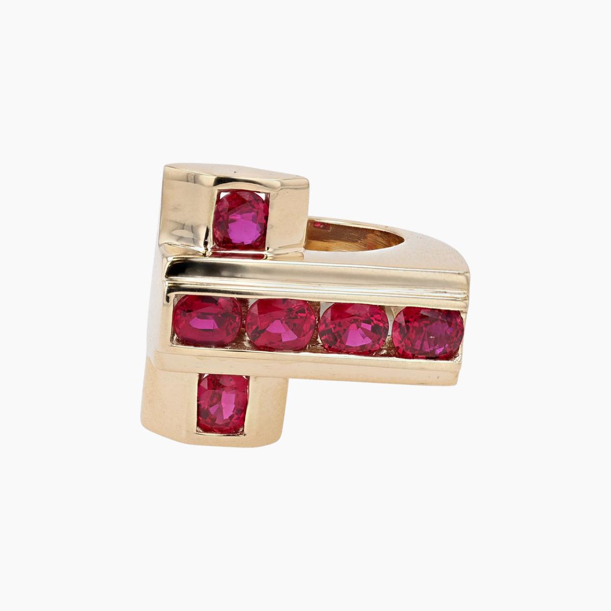 Vintage 14KT Gold Synthetic Ruby Cross Ring