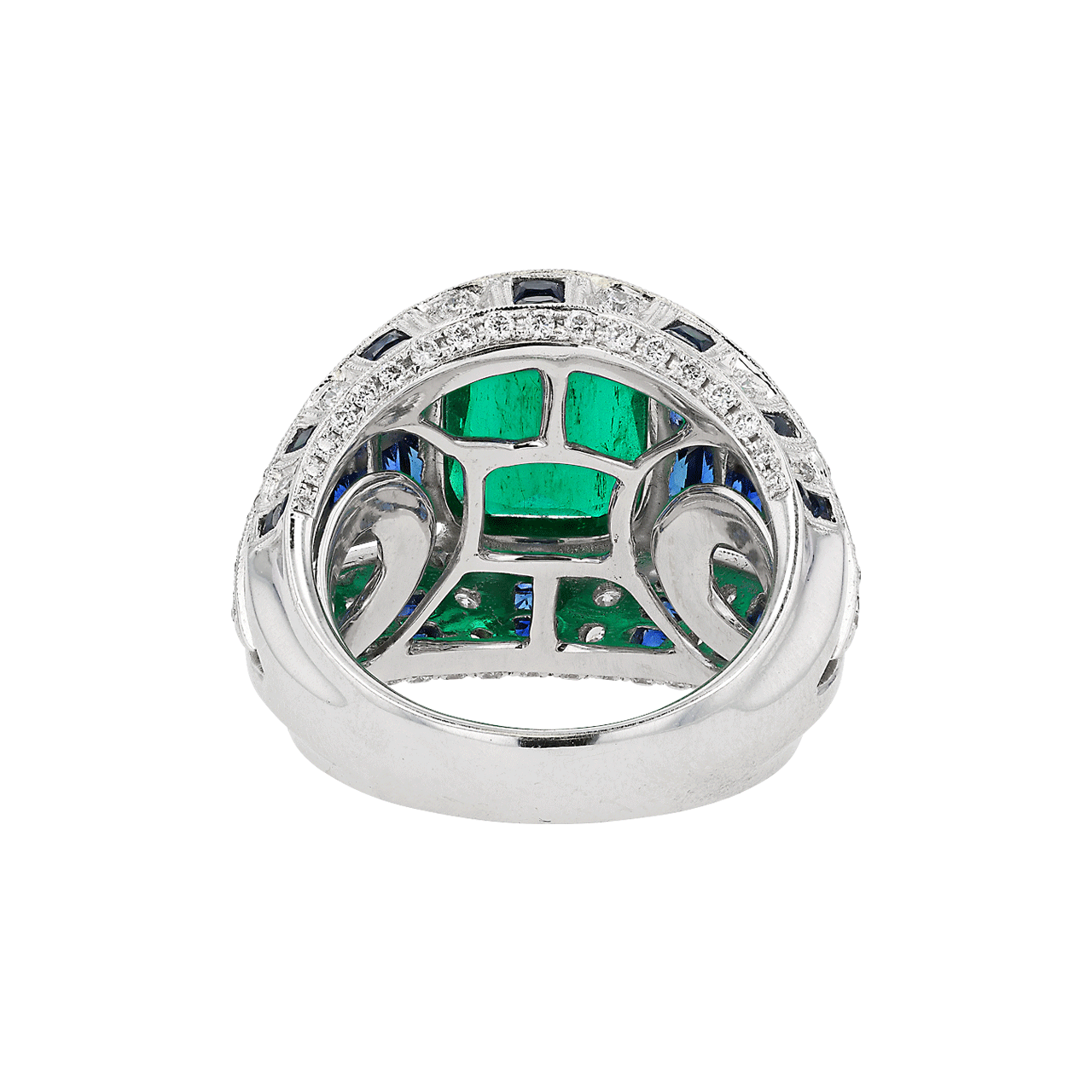 18KT White Gold Emerald Sapphire and Diamond Ring