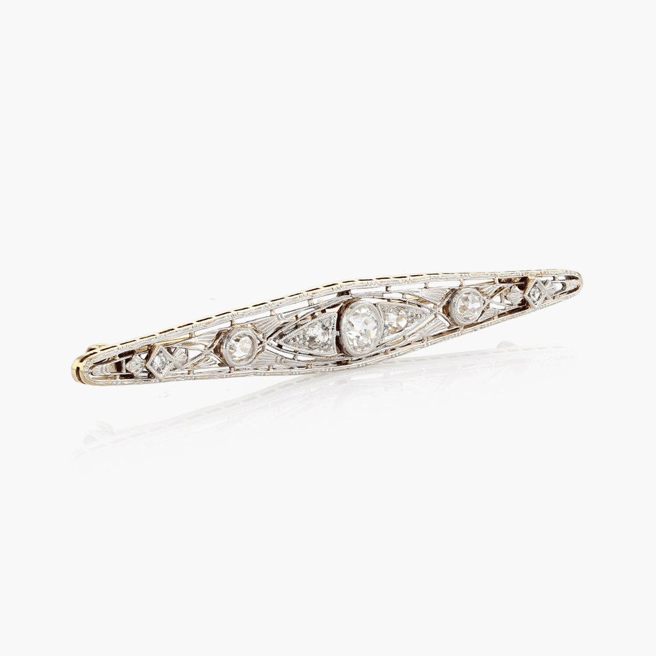 Platinum and 14k Gold Diamond Brooch Circa 1890's