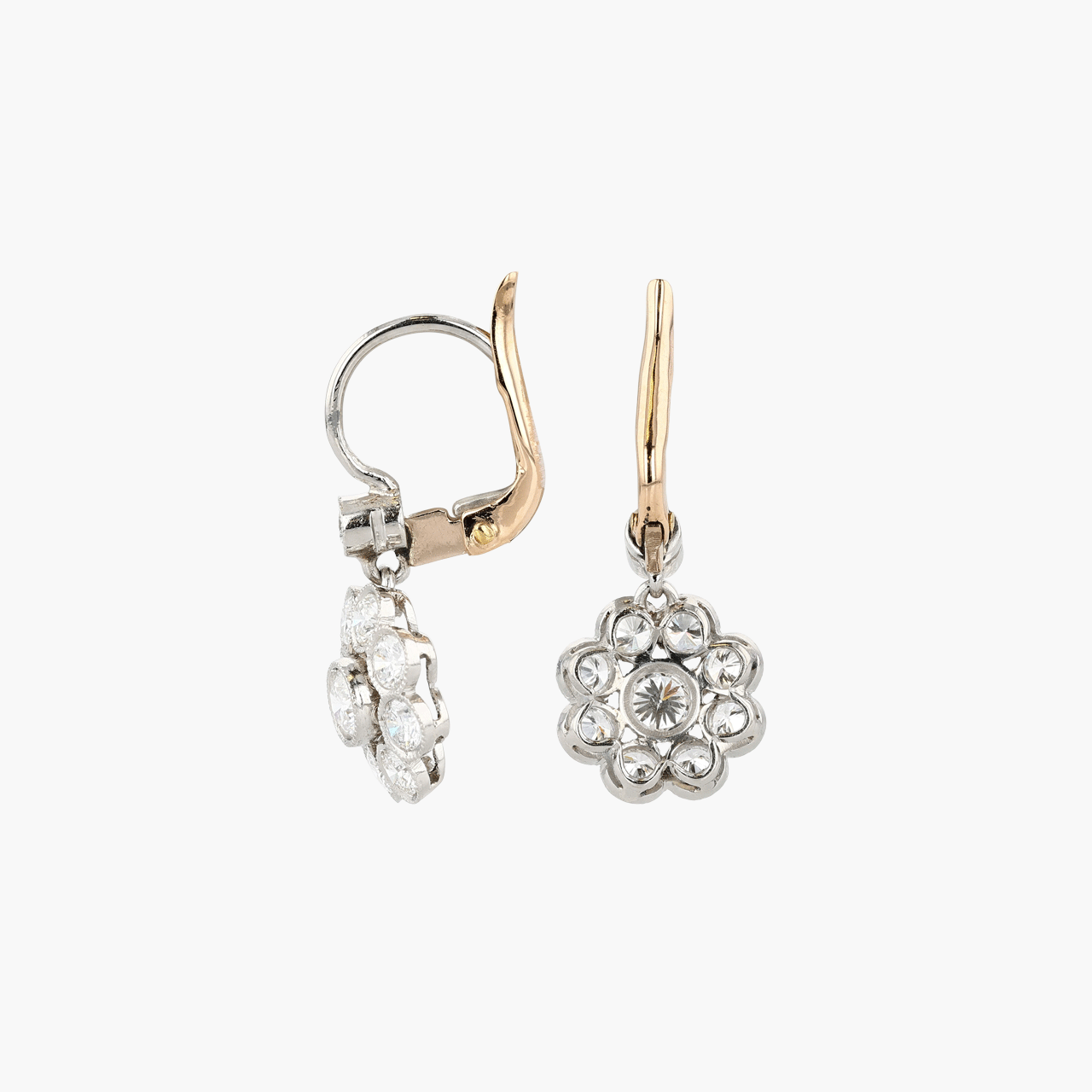 14k White Gold and Diamond Flower Drop Earrings