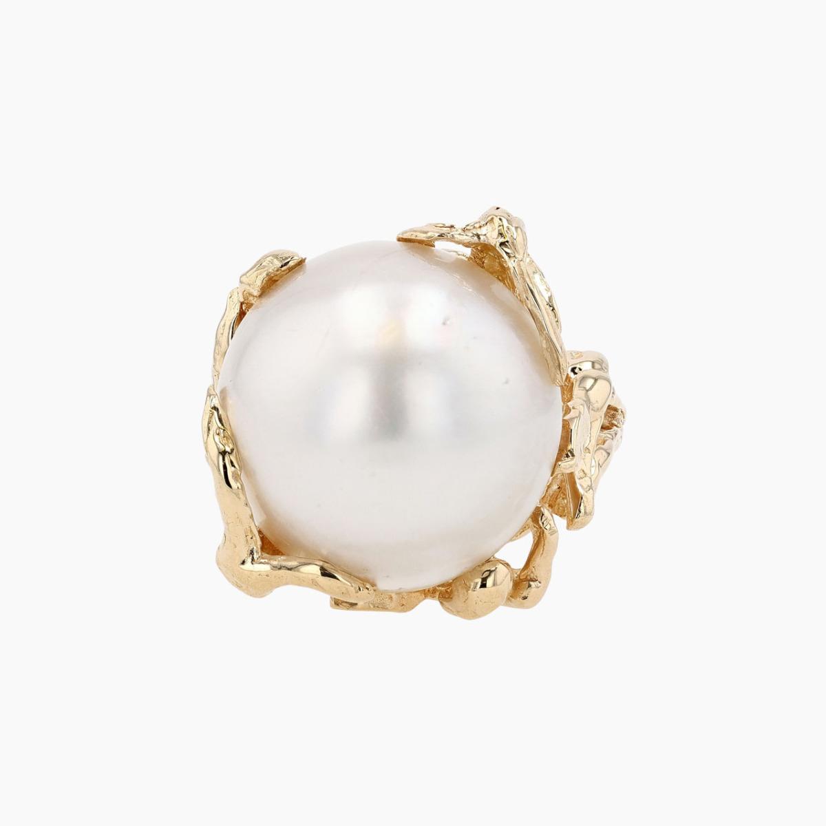 Vintage 14KT Gold 18mm Mabe Pearl Ring