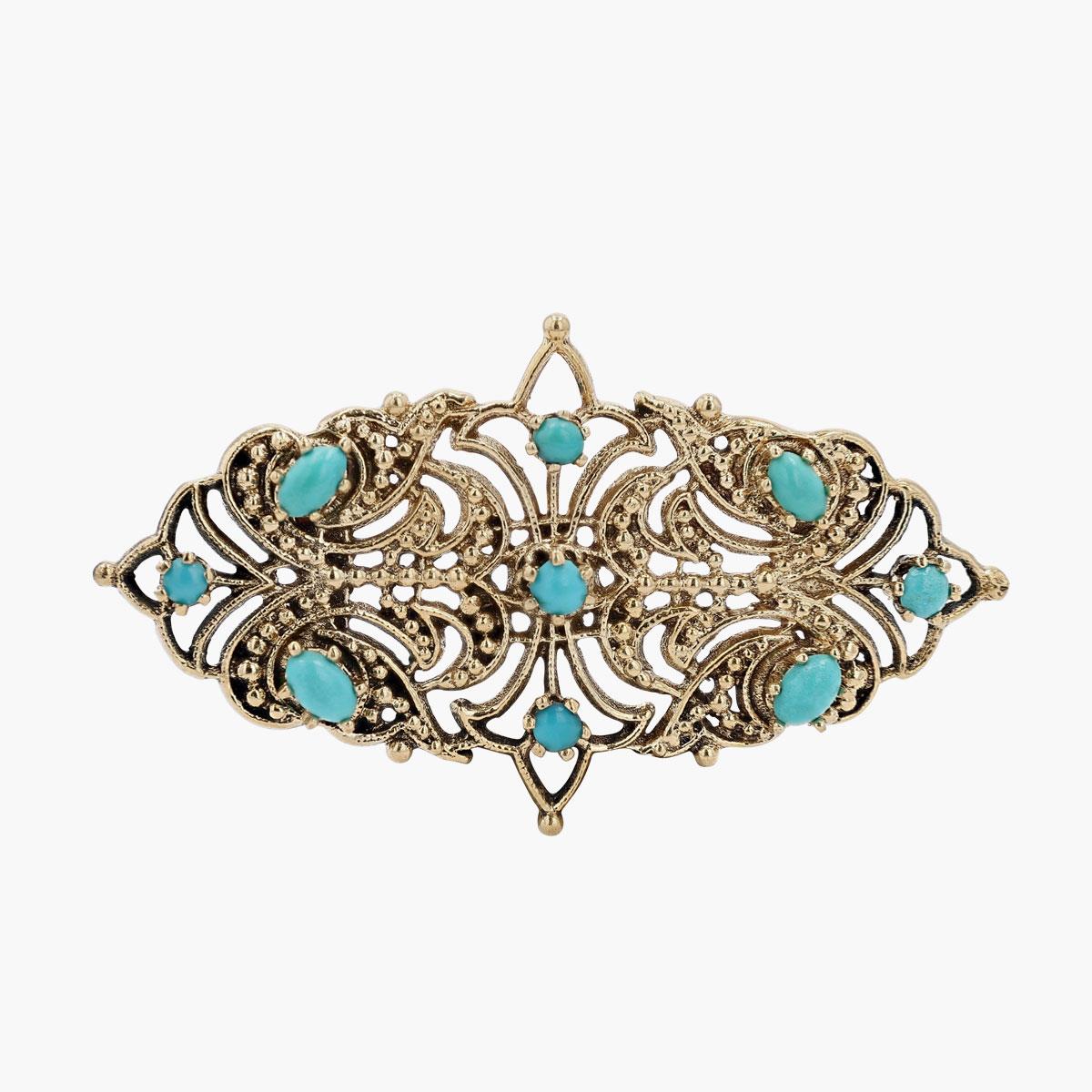 Vintage 14K Yg Brooch With Turquoise Beads