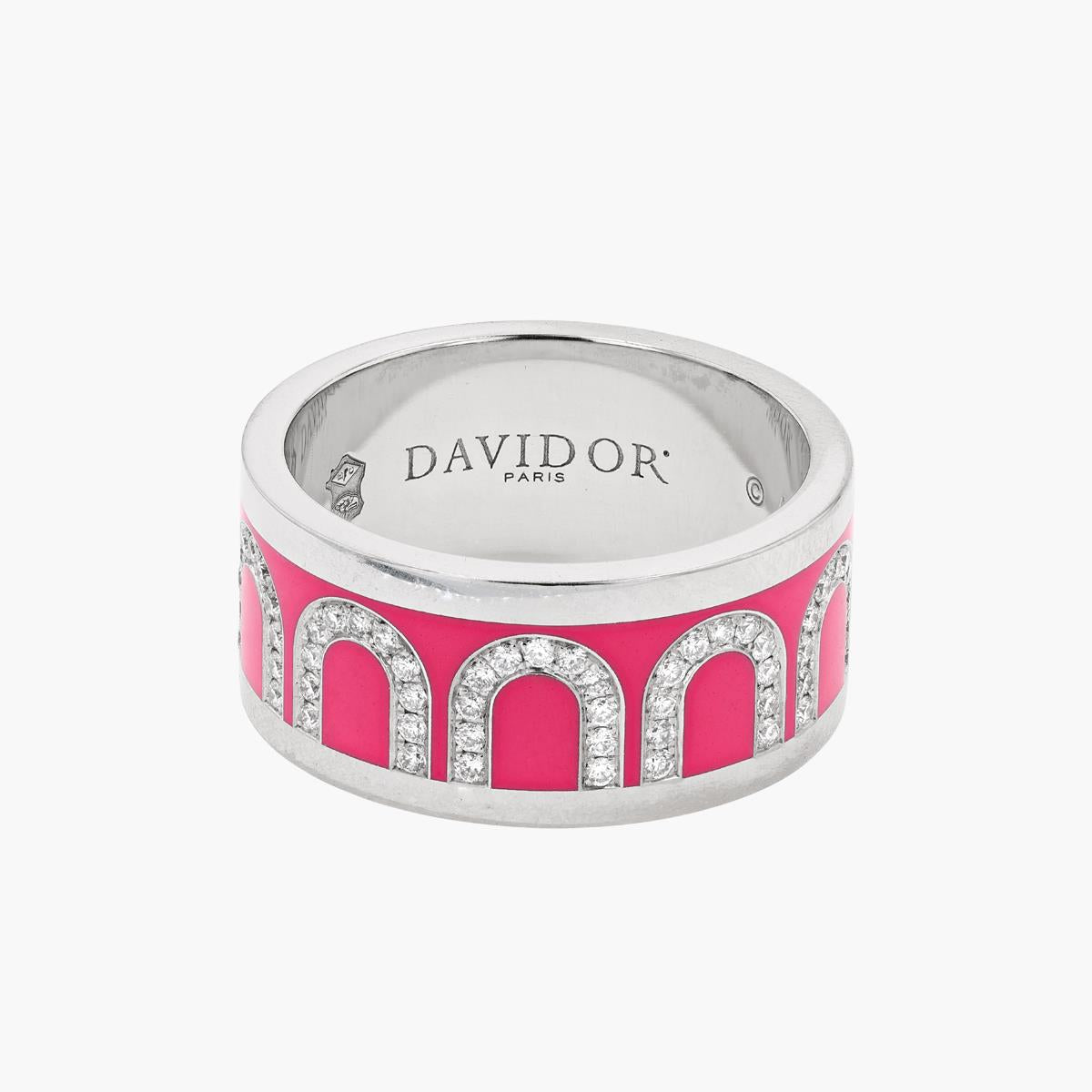 Vintage Davidor 18KT Gold Pink Enamel Diamond Band
