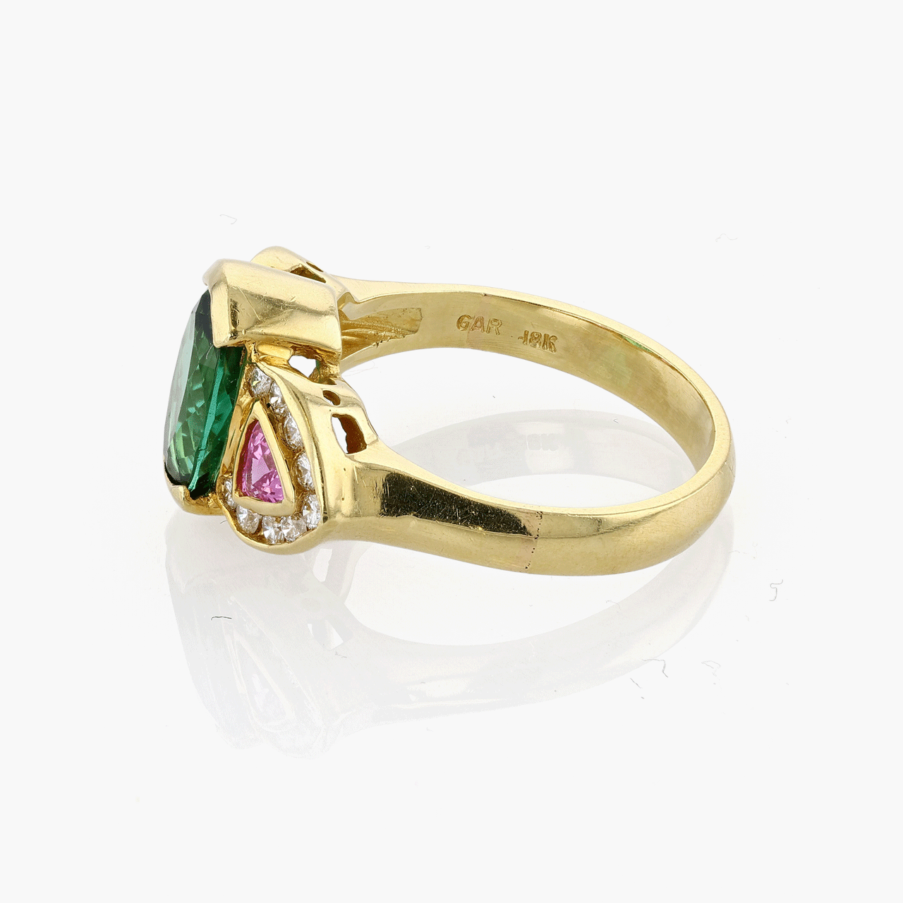 18k Gold Green Tourmaline and Pink Sapphire Ring