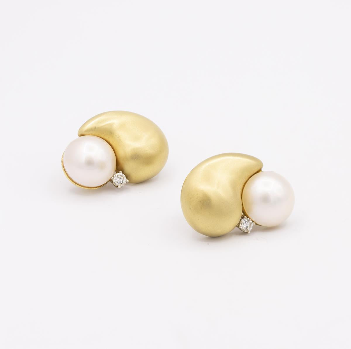 Marlene Stowe 18Kt Mabe Pearl & Diamond Earrings