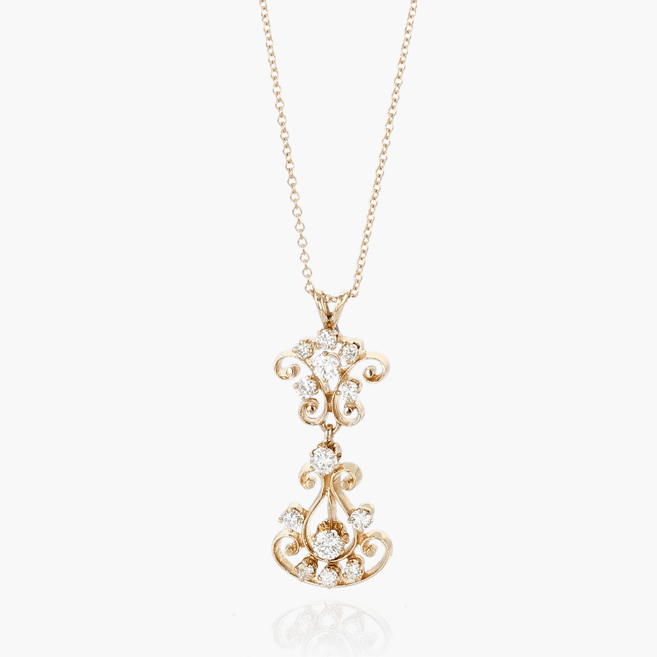 14k Yellow Gold and Diamond Scroll Pendant