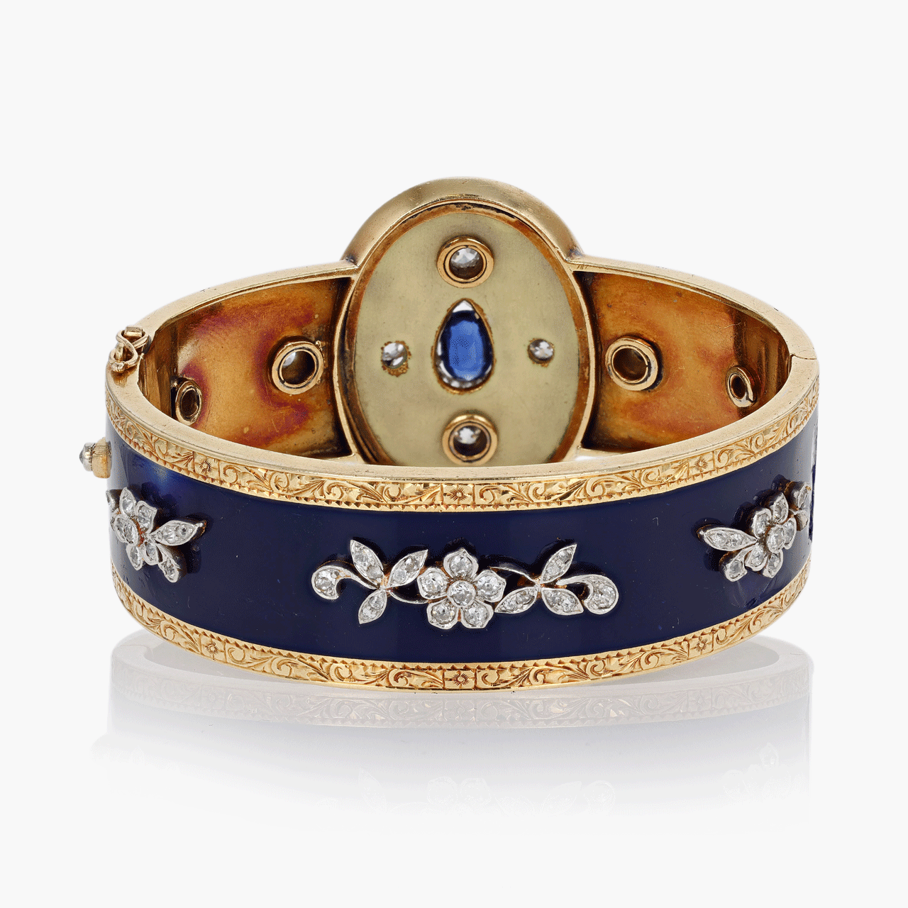 18k Yellow Gold Sapphire and Diamond Blue Enamel Bracelet