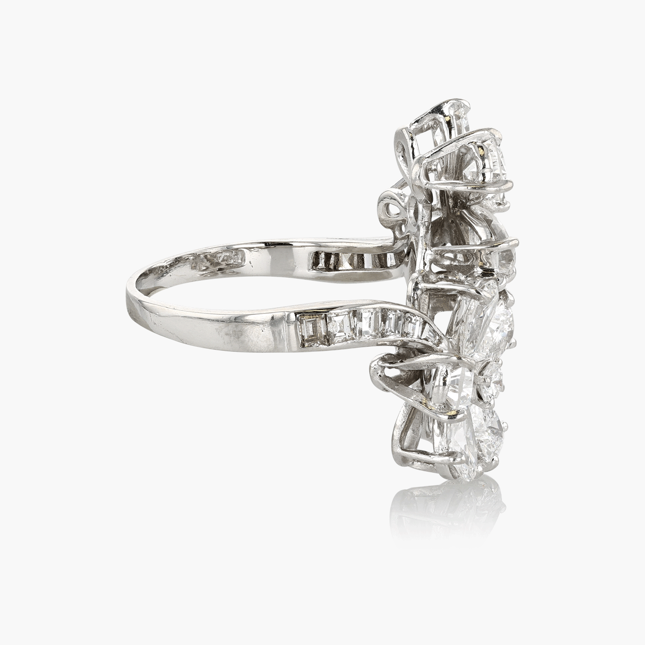 Platinum and Diamond Flower By Pass RIng