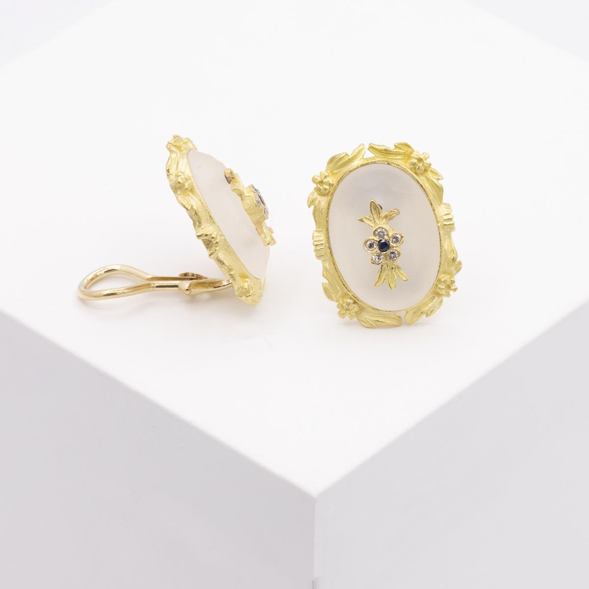 Gold Crystal Diamond Floral Earrings