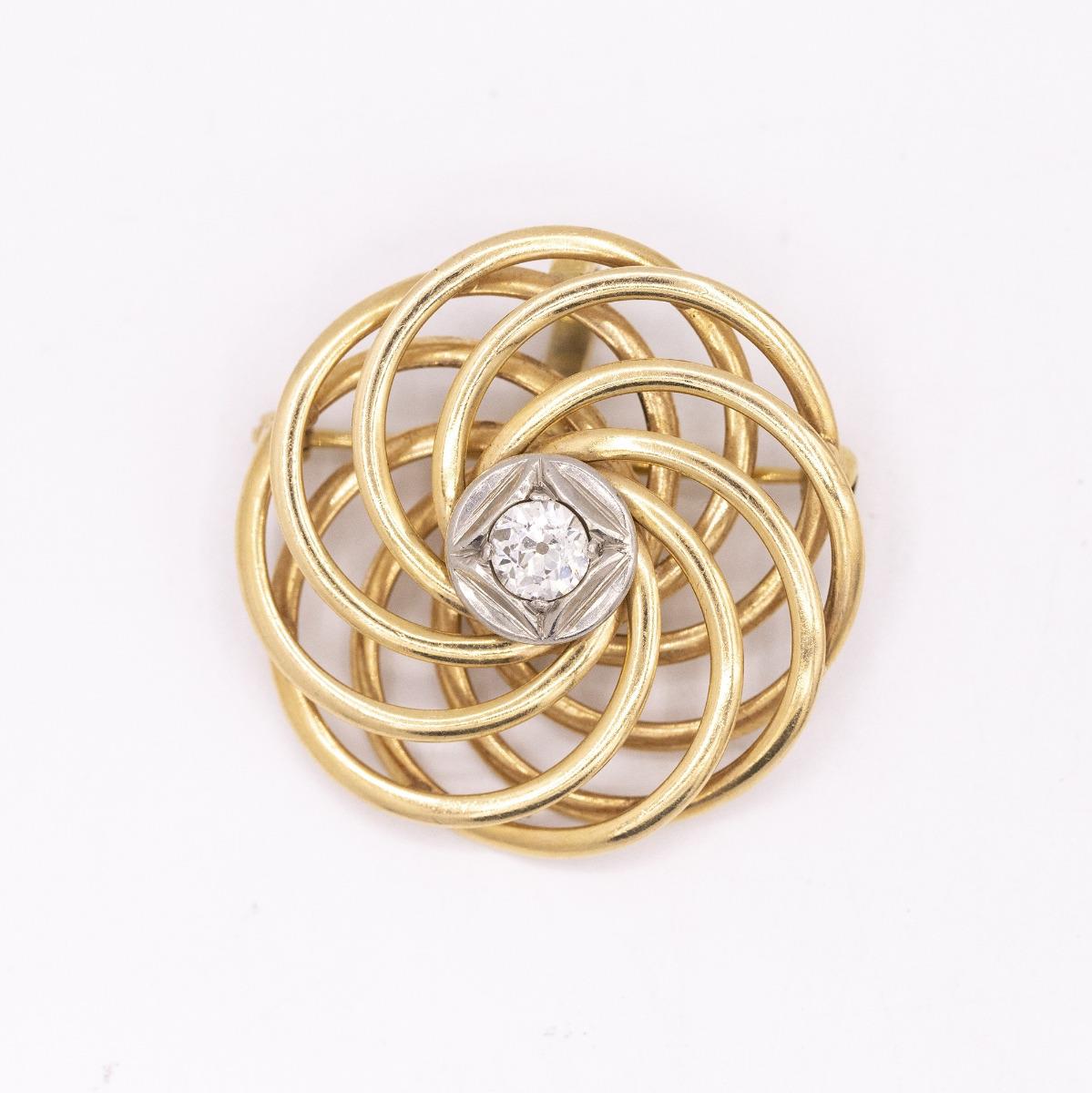 14Kt Old European Cut Diamond Spiral Circle Pin