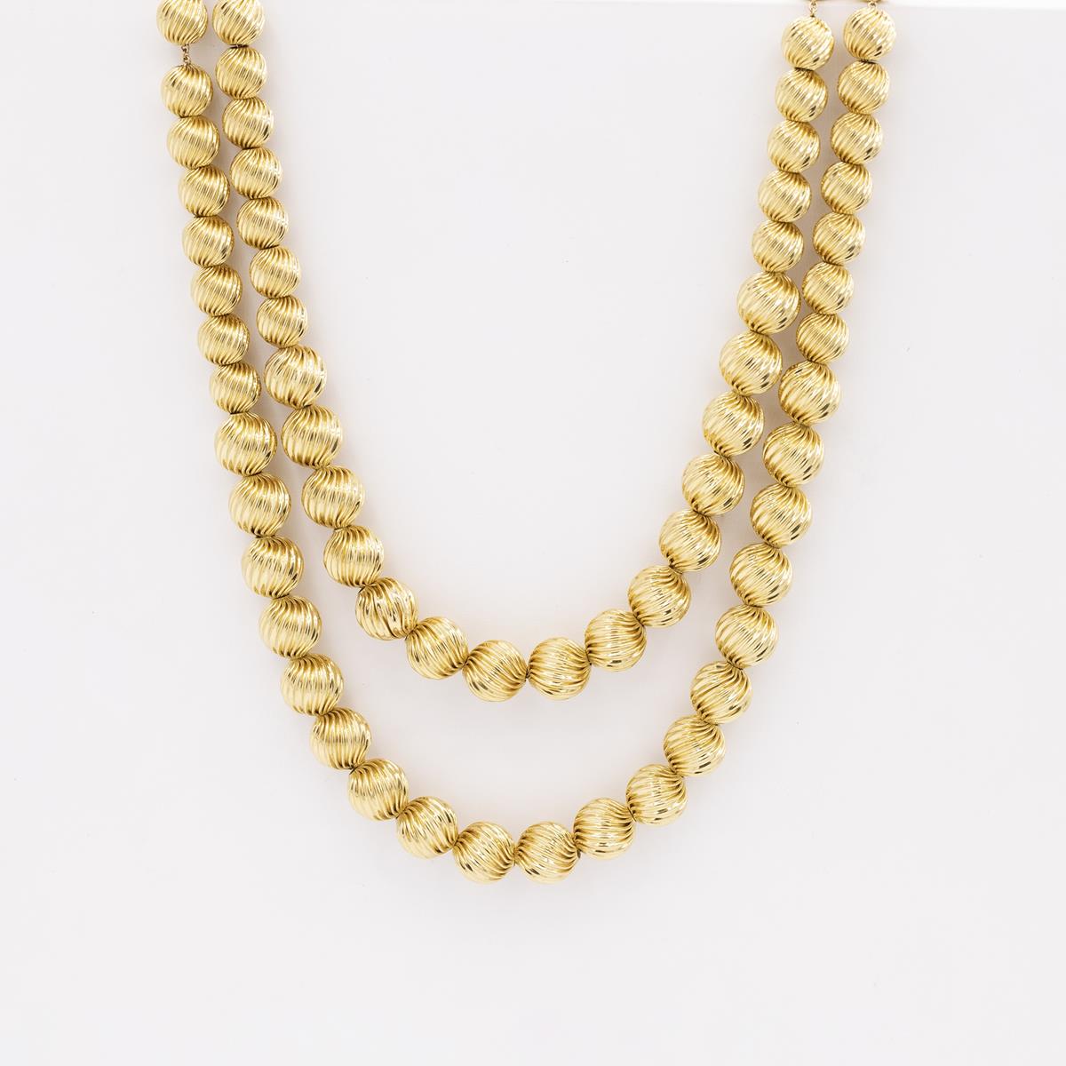 18Kt Double Row Spiral Ball Necklace