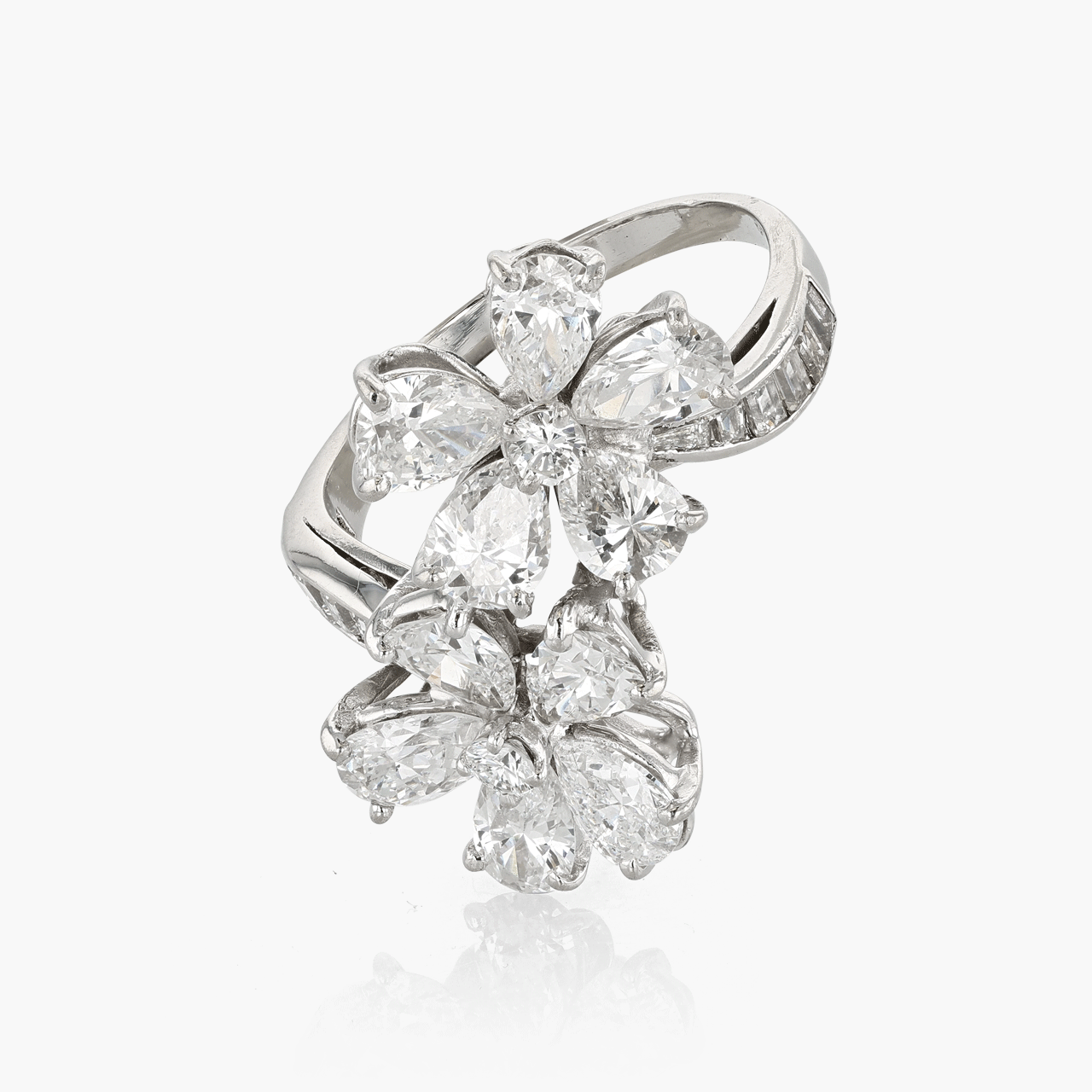 Platinum and Diamond Flower By Pass RIng