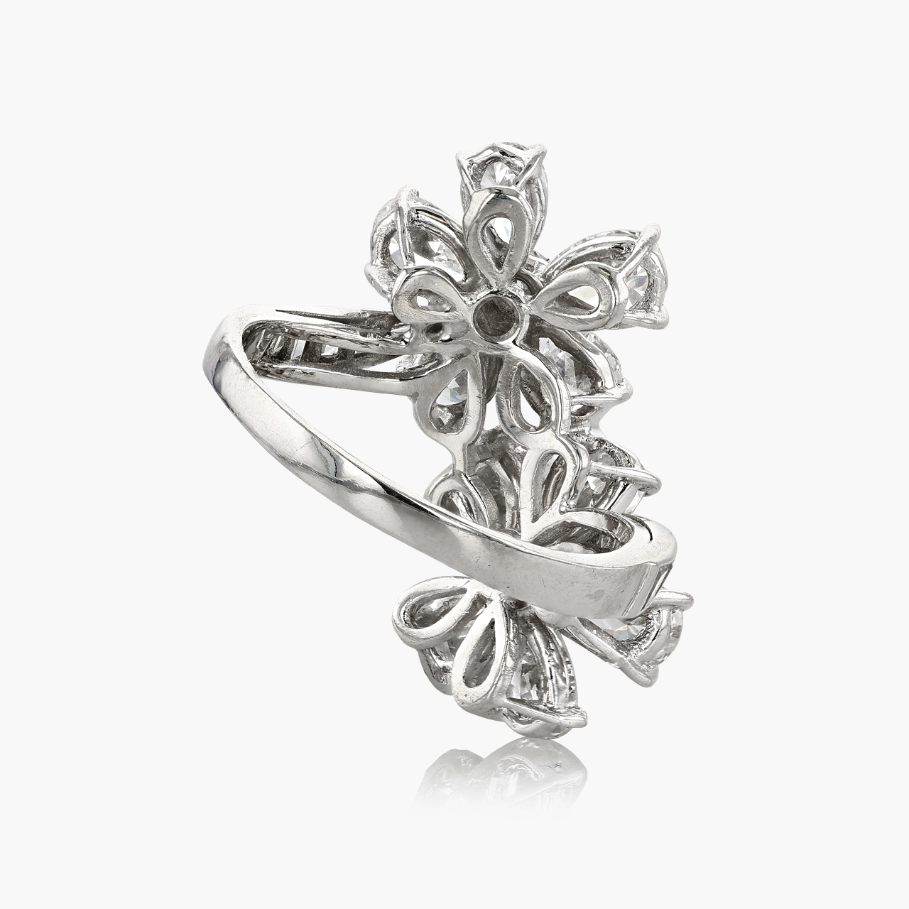 Platinum and Diamond Flower By Pass RIng