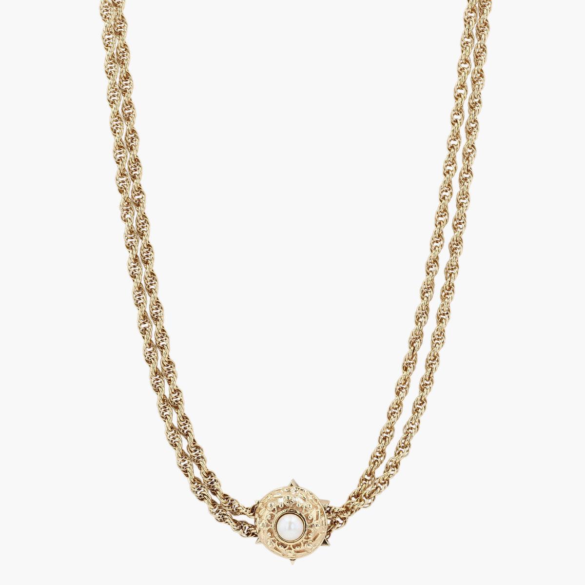 Vintage 14K Yellow Gold Rope Chain With Pearl Slide