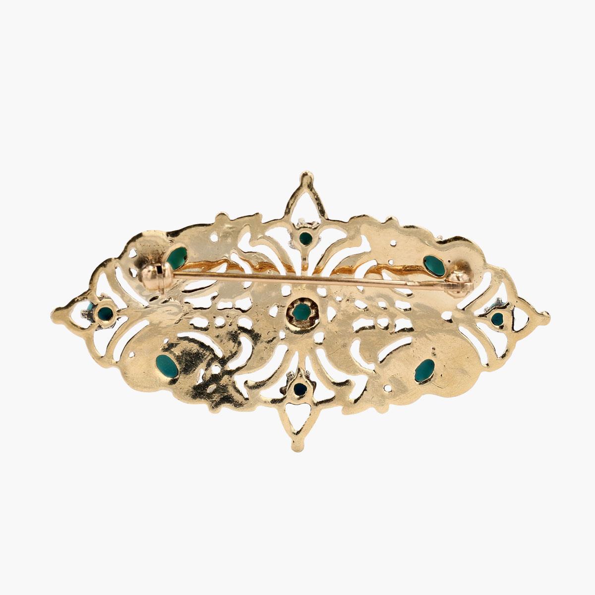 Vintage 14K Yg Brooch With Turquoise Beads