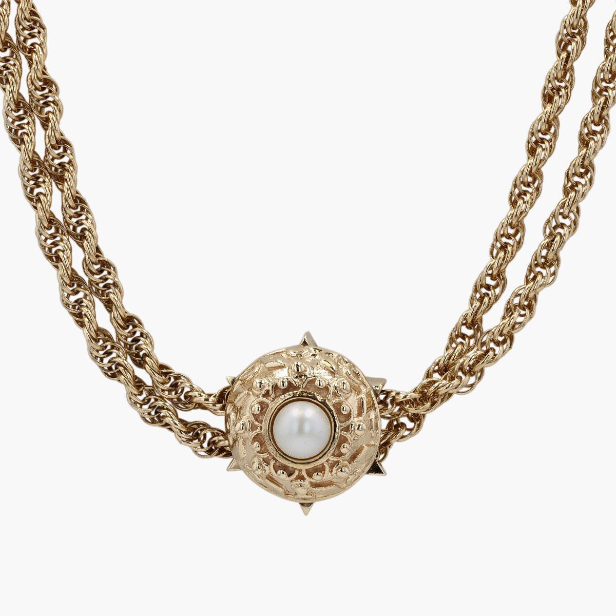 Vintage 14K Yellow Gold Rope Chain With Pearl Slide