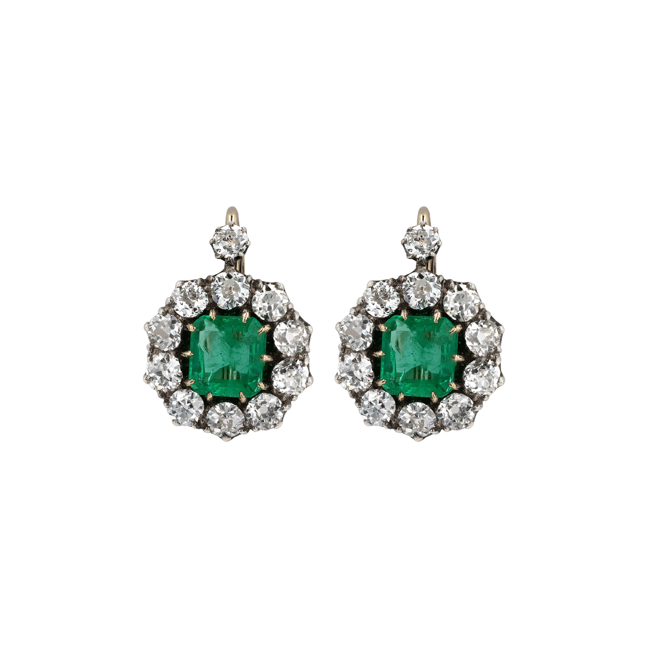 Vintage 14Y silver topped emerald and diamond earrings