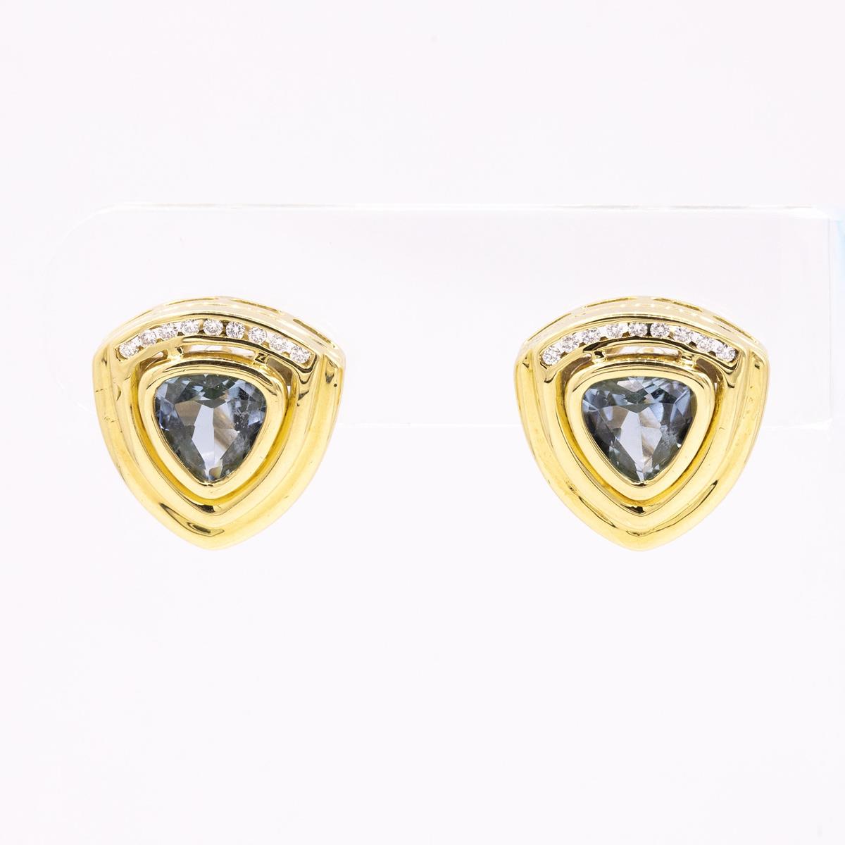 Trillion Cut Blue Topaz Diamond Earrings