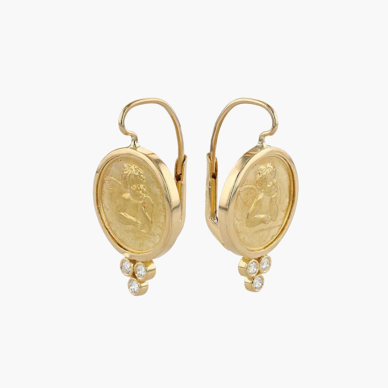 Temple St. Clair 18k Yellow Gold and Diamond Drop Angel Earrings