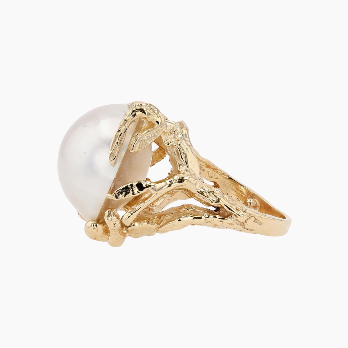 Vintage 14K Yg Ring With 18Mm Mabe Pearl