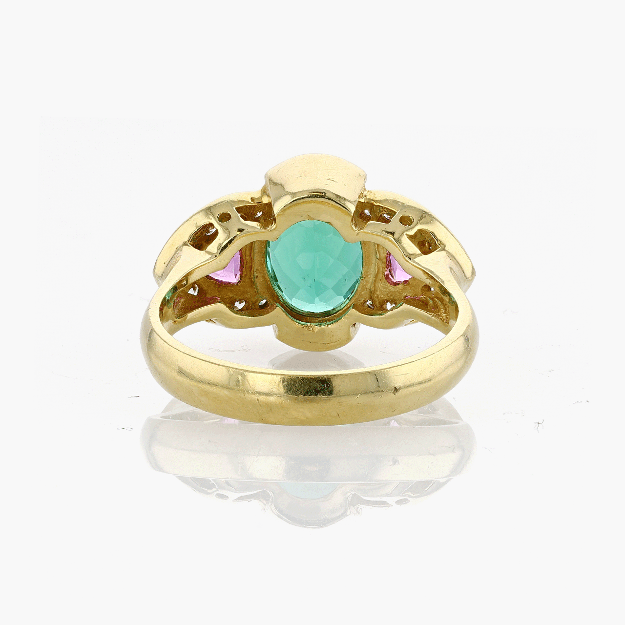 18k Gold Green Tourmaline and Pink Sapphire Ring