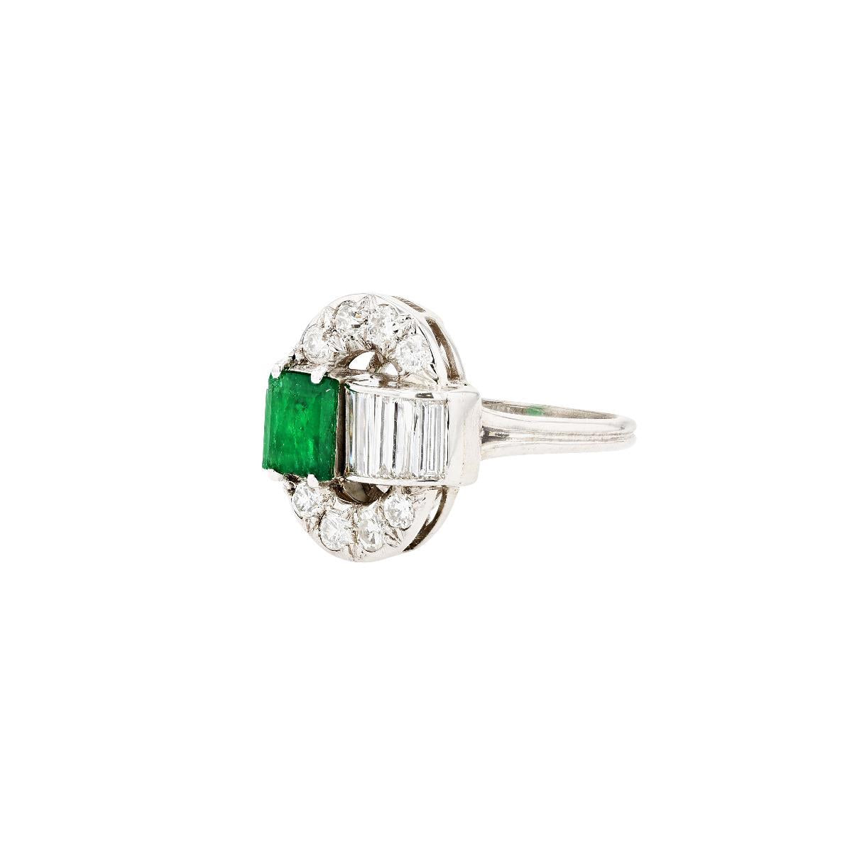 Vintage 14K White Gold Emerald And Diamond Ring