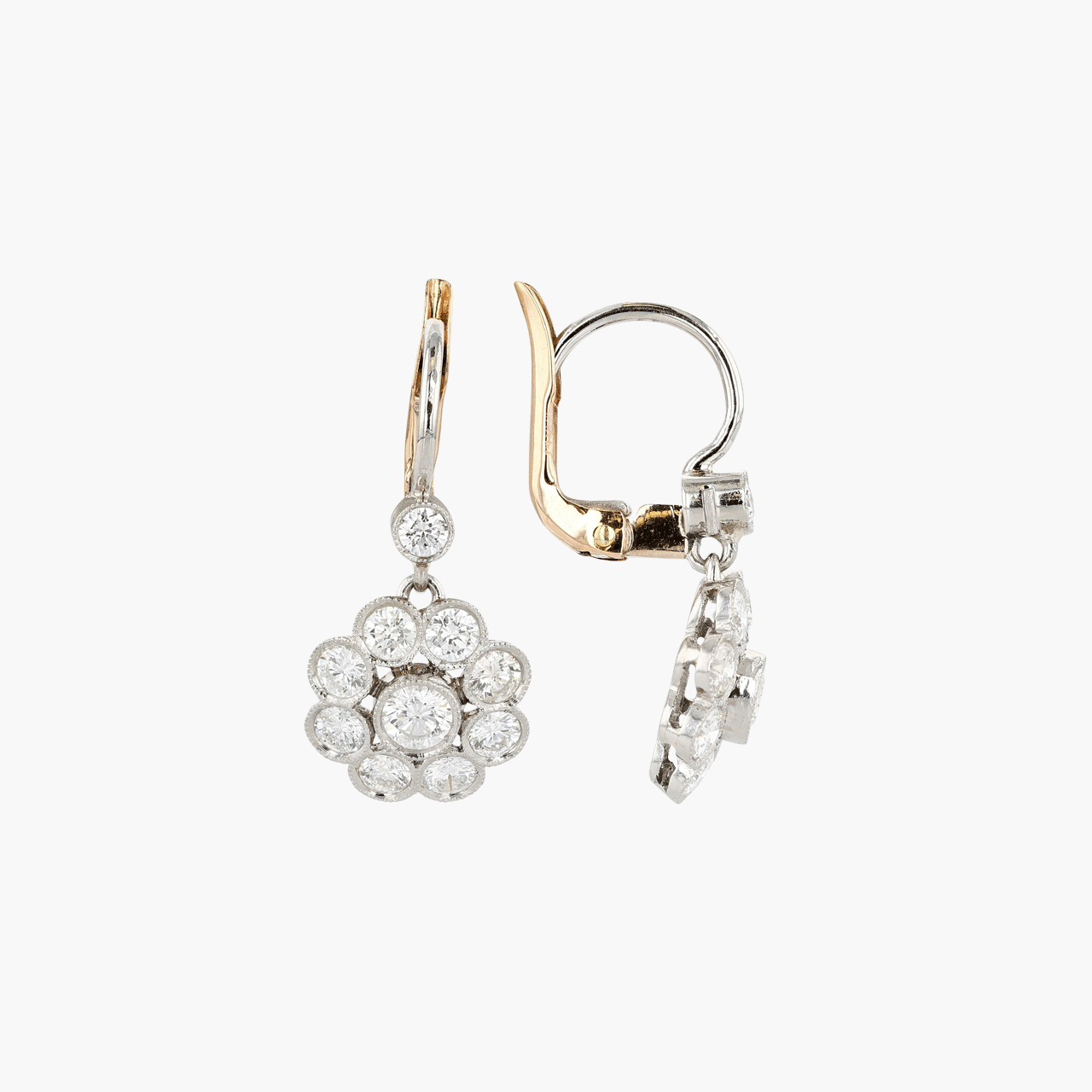 14k White Gold and Diamond Flower Drop Earrings