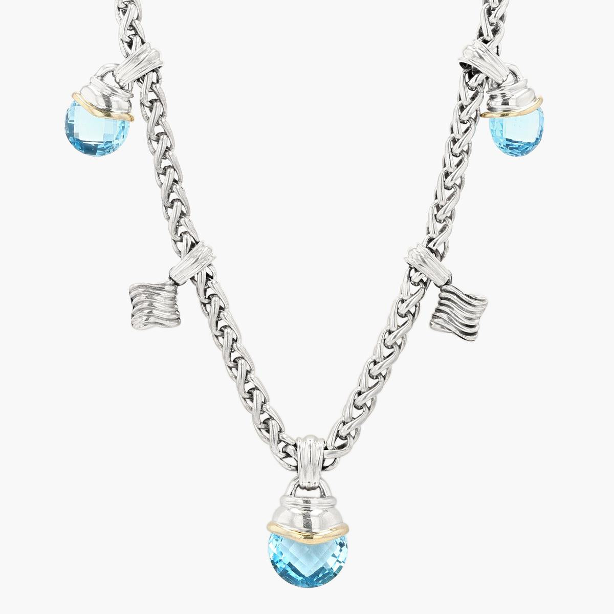 Vintage David Yurman Sterling Silver Necklace With 3 Blue Topaz Drops