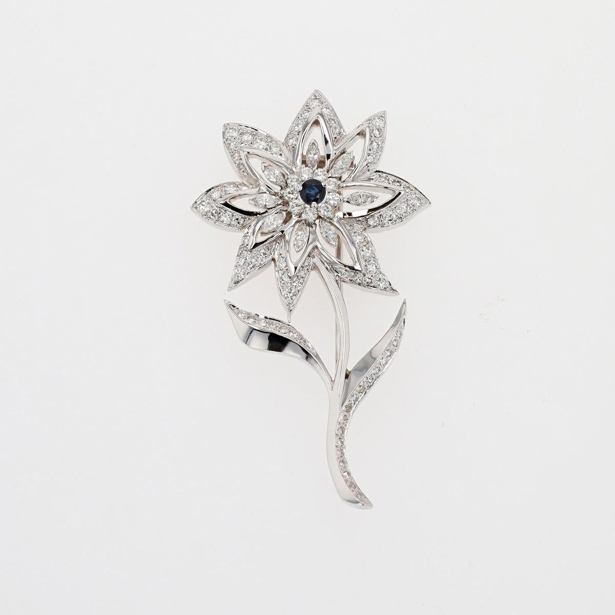 Flower Pin With Diamonds & Sapphires
