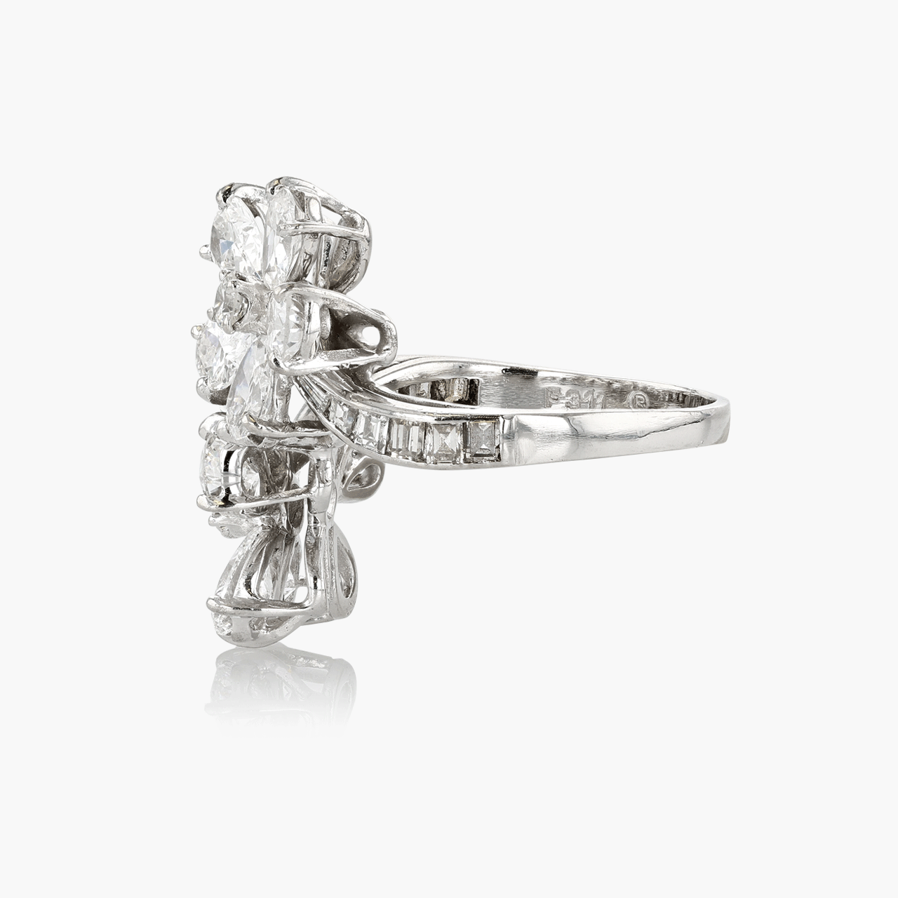 Platinum and Diamond Flower By Pass RIng