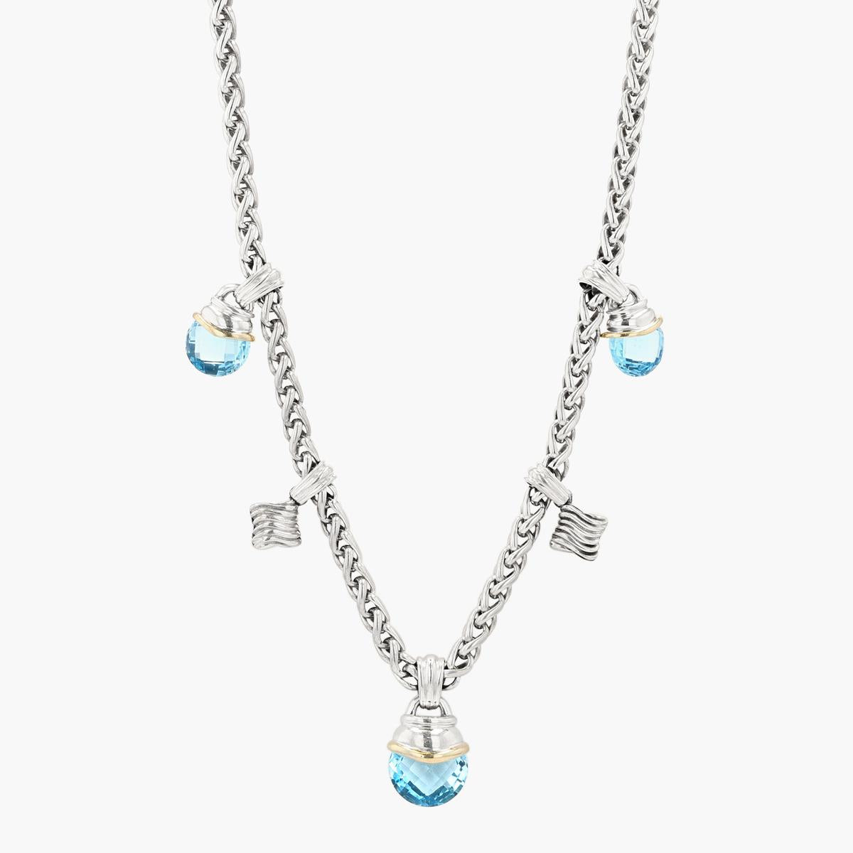 Vintage David Yurman Sterling Silver Necklace With 3 Blue Topaz Drops