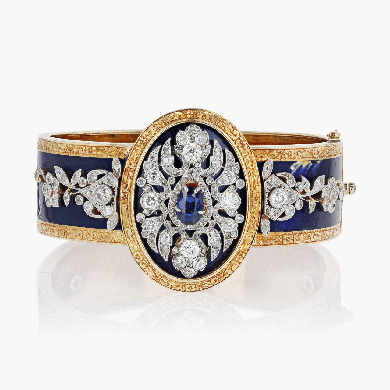 18k Yellow Gold Sapphire and Diamond Blue Enamel Bracelet