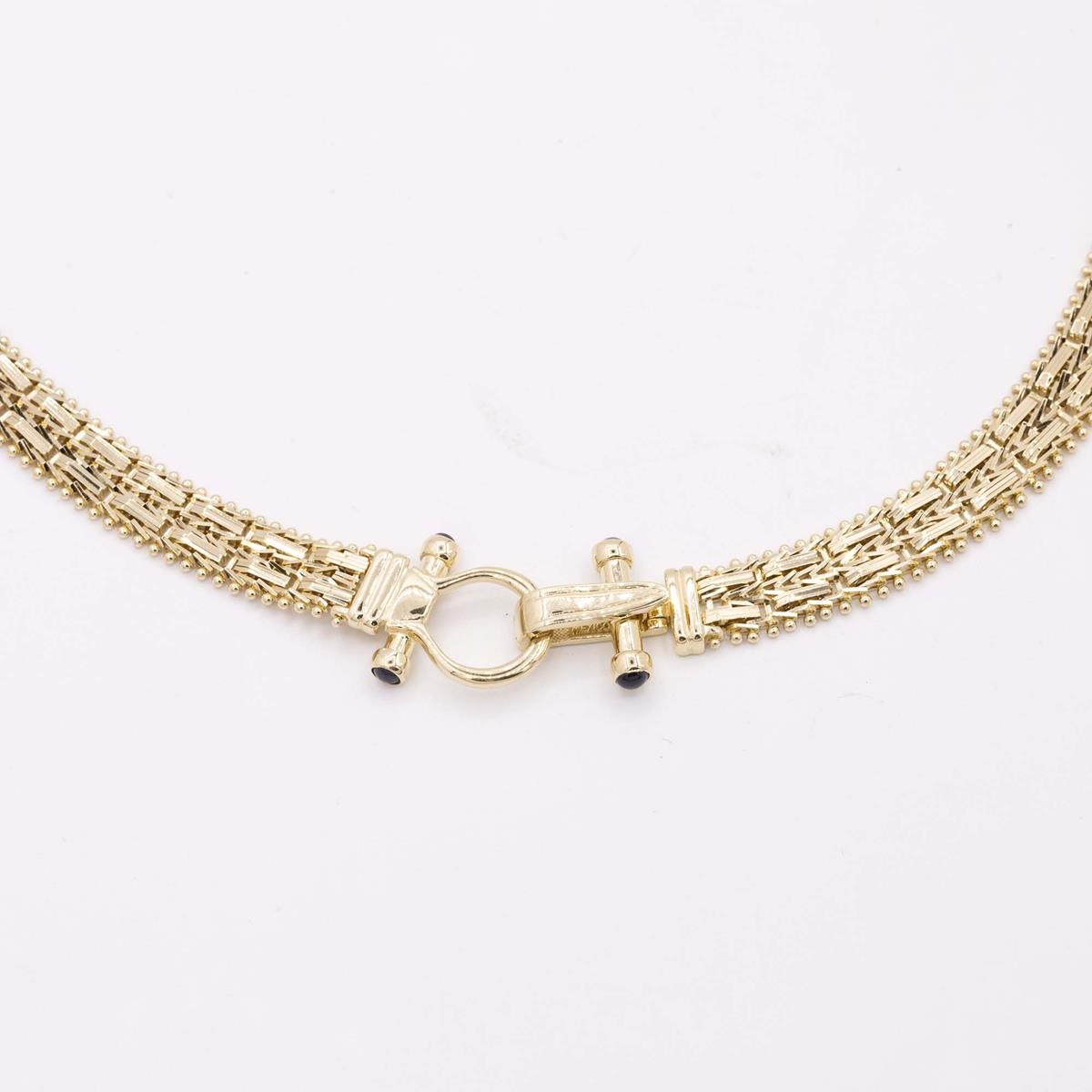 Gold Woven Necklace WithCabochon Sapphires
