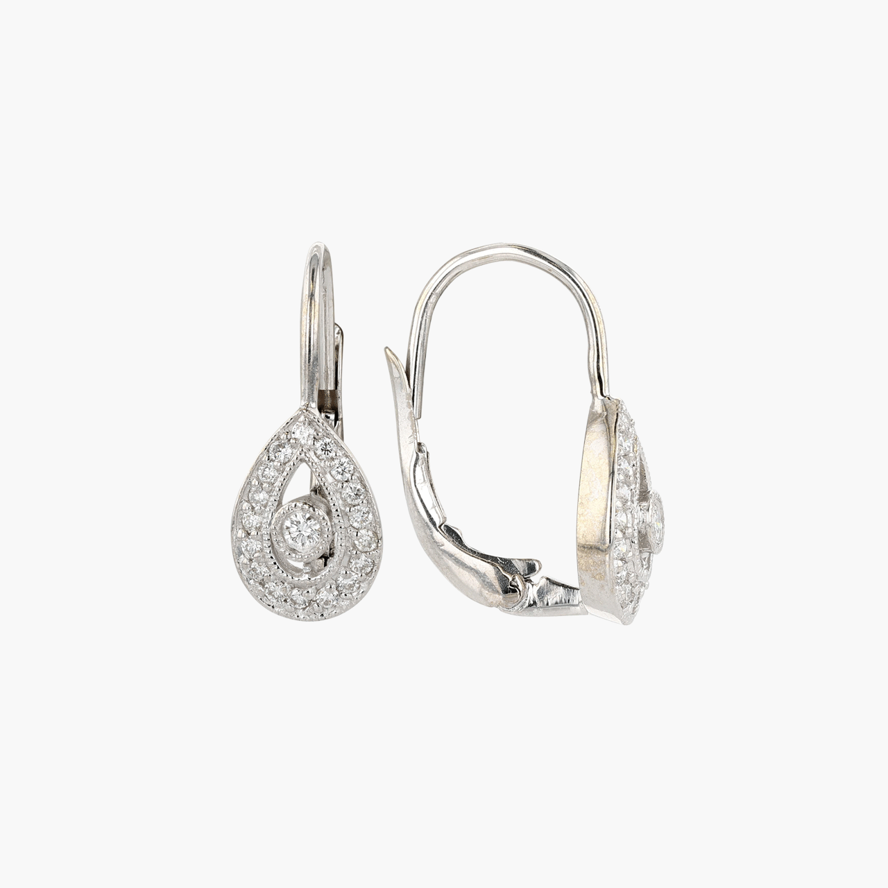 18k White Gold and Diamond Teardrop Earrings