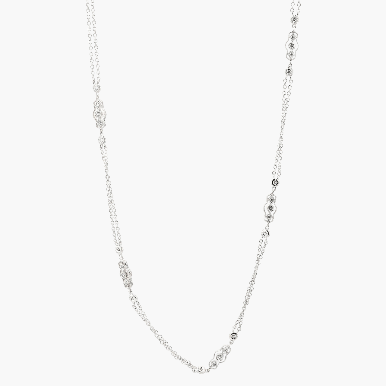 18k White Gold 30Inch Diamond Station Necklace