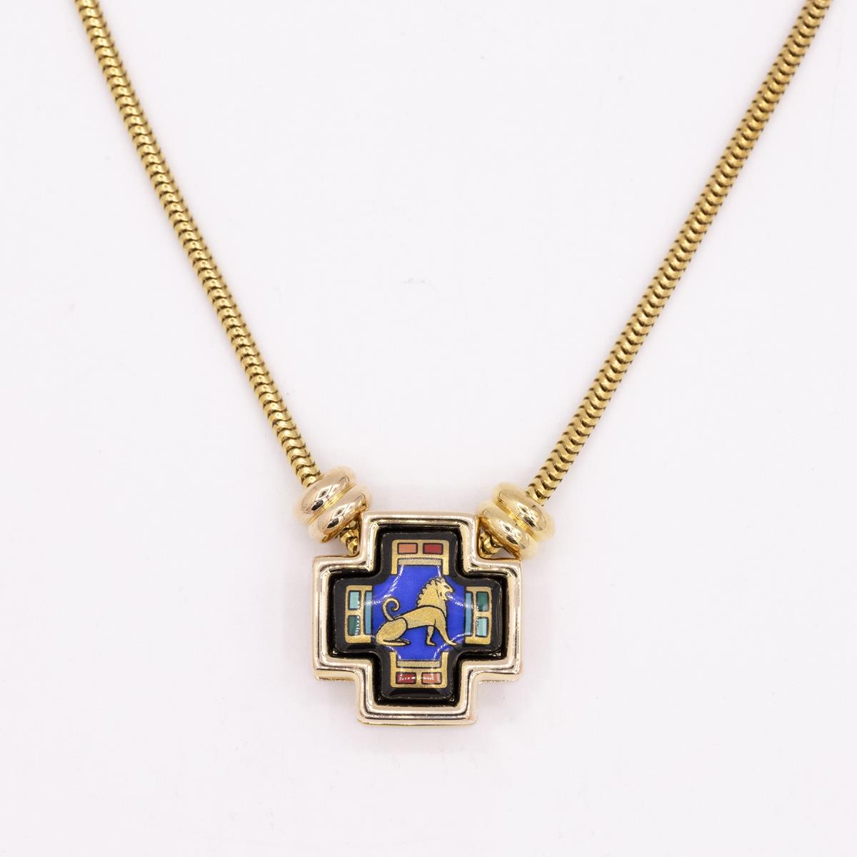 Gold & Ceramic Lion Design Pendant Necklace