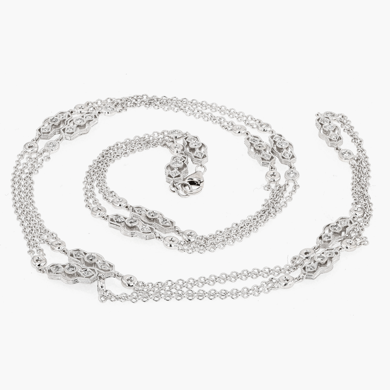 18k White Gold 30Inch Diamond Station Necklace