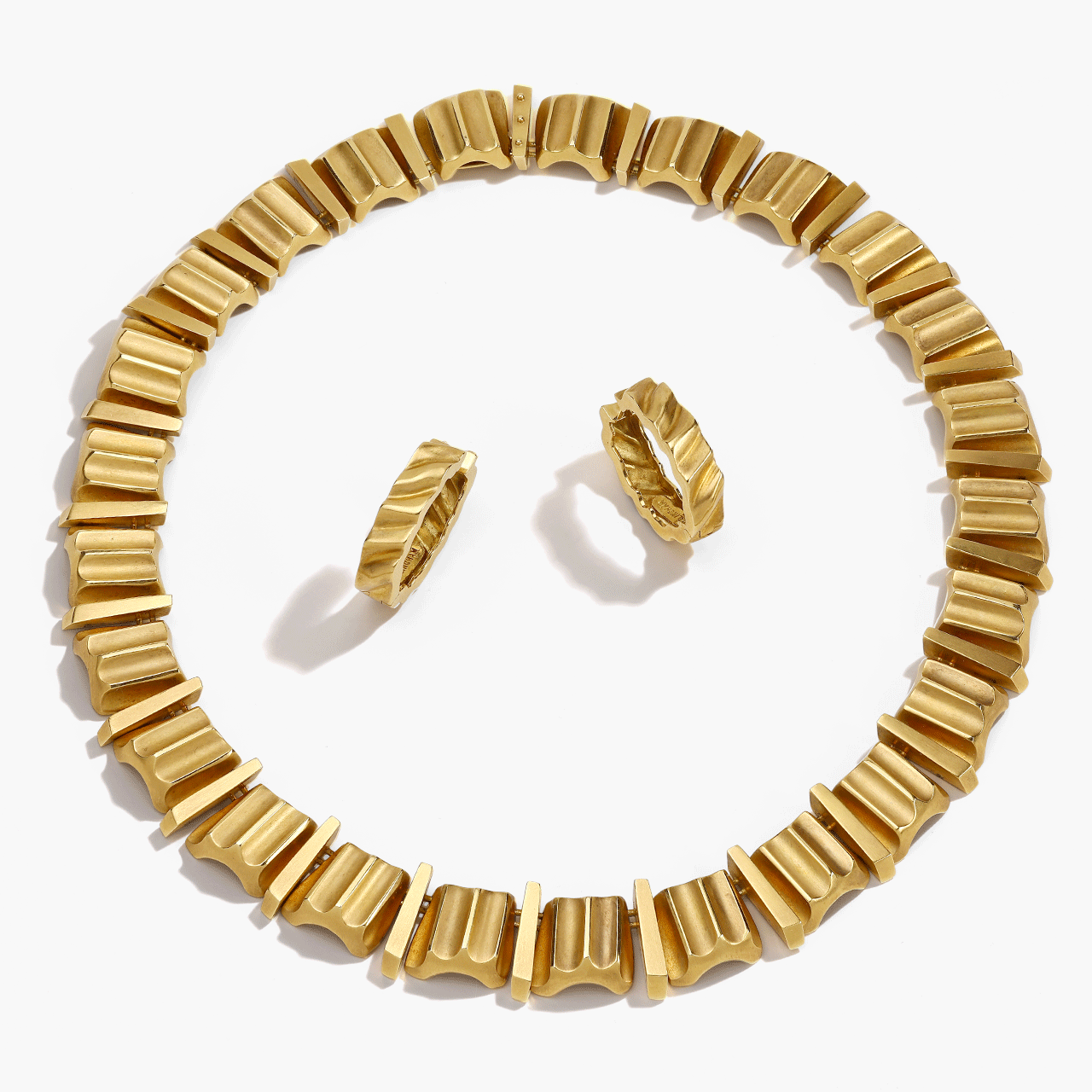 18kt Gold Collar Necklace and Hoop Set by Stephen Burlingham